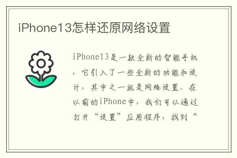 iPhone13怎样还原网络设置